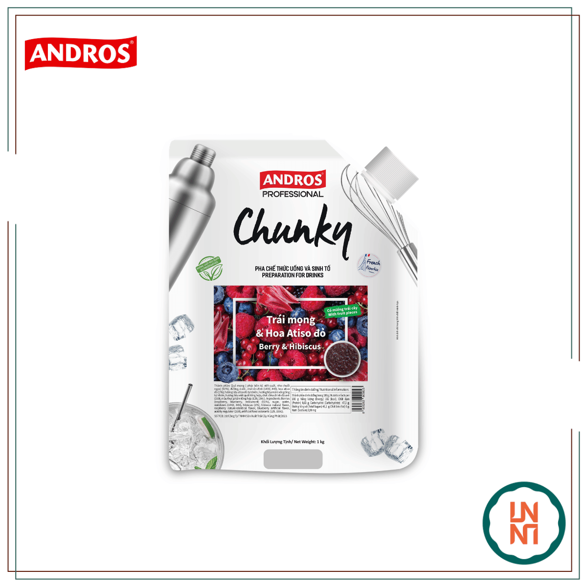 Mứt Chunky Trái Mọng & Atiso Đỏ 1Kg (Andros Chunky Berry & Hibiscus)