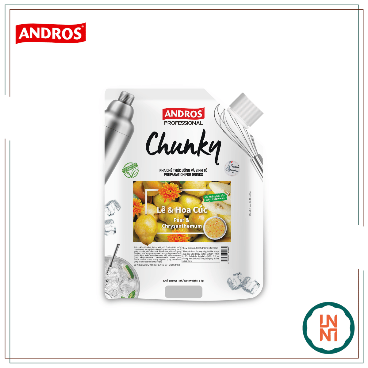 Mứt Chunky Lê & Hoa Cúc 1Kg (Andros Chunky Pear & Chrysanthemum)