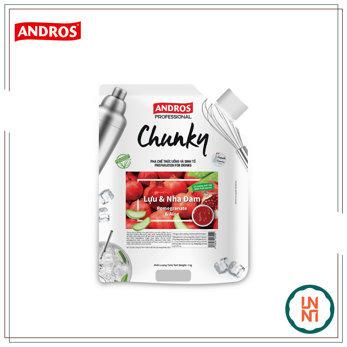 Mứt Chunky Lựu & Nha Đam 1Kg (Andros Chunky Pomegranate & Aloe)