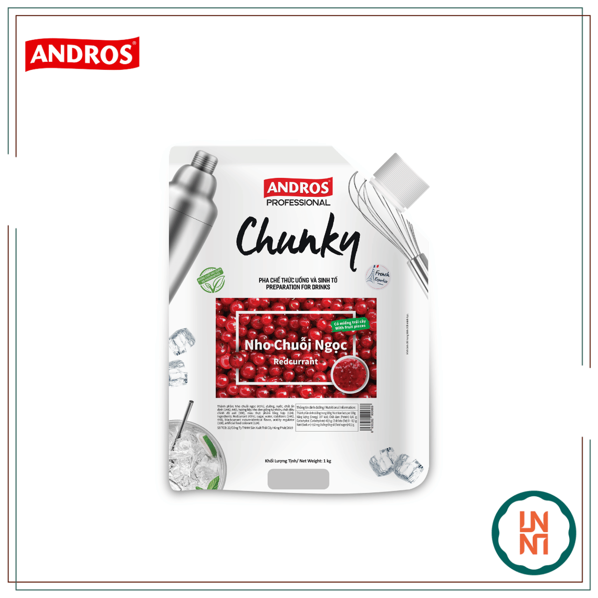 Mứt Chunky Nho Chuỗi Ngọc 1Kg (Andros Chunky Redcurrant)