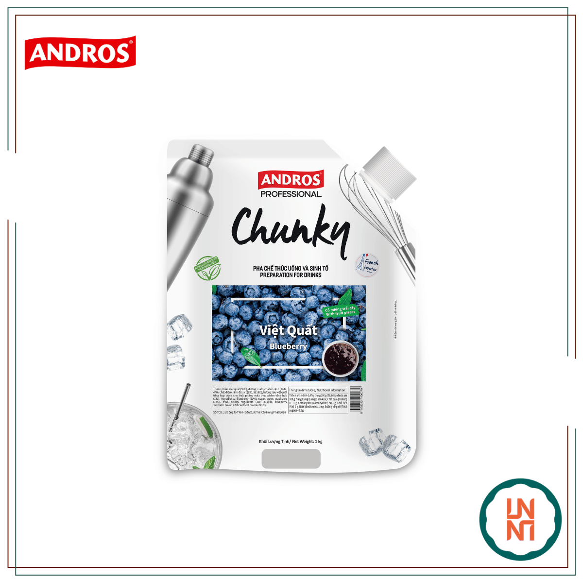 Mứt Chunky Việt Quất 1Kg (Andros Chunky Blueberry)