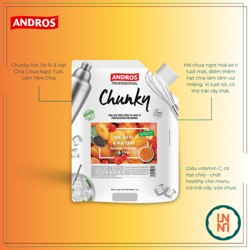 Mứt Chunky Mơ, Sơ Ri & Hạt Chia 1Kg (Andros Chunky Apricot, Acerola & Chia)