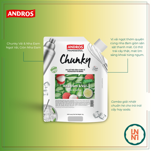 Mứt Chunky Nha Đam & Vải 1Kg (Andros Chunky Aloe & Lychee)