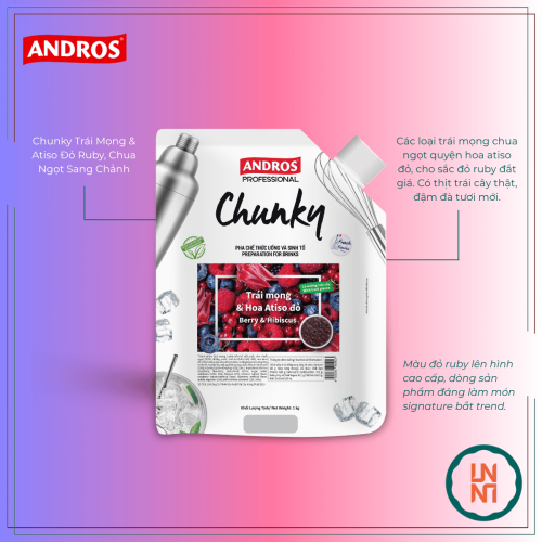 Mứt Chunky Trái Mọng & Atiso Đỏ 1Kg (Andros Chunky Berry & Hibiscus)
