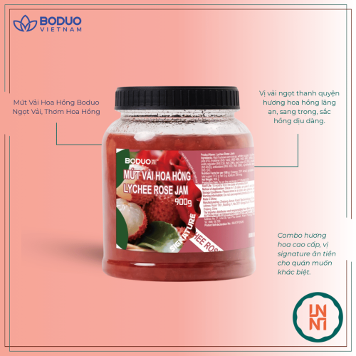Mứt Boduo Vải Hoa Hồng 900Gr