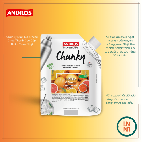 Mứt Chunky Bưởi Đỏ Yuzu 1Kg (Andros Chunky Red Grapefruit & Yuzu)