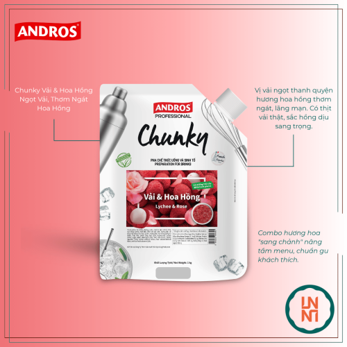 Mứt Chunky Vải & Hoa Hồng 1Kg (Andros Chunky Lychee & Rose)