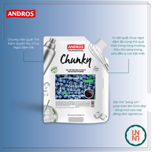 Mứt Chunky Việt Quất 1Kg (Andros Chunky Blueberry)